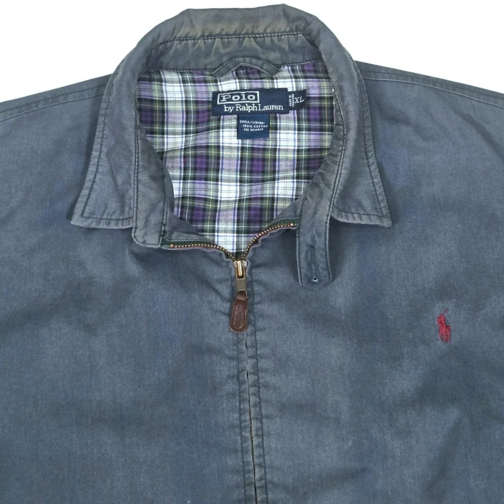 Vintage 90s Polo Ralph Lauren‎ Harrington Bomber Jacket Plaid Lined Blue Mens XL